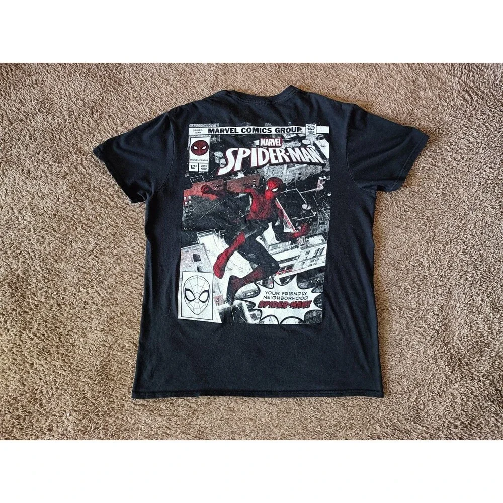 Marvel Comic Spiderman T-Shirt Men's Size Medium Black Graphic Black Shirt